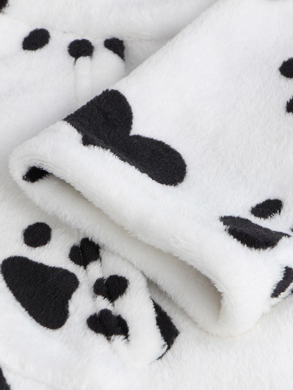 Front Zipper Hoodie Long Sleeve Flannel Print Pajamas