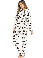 Front Zipper Hoodie Long Sleeve Flannel Print Pajamas