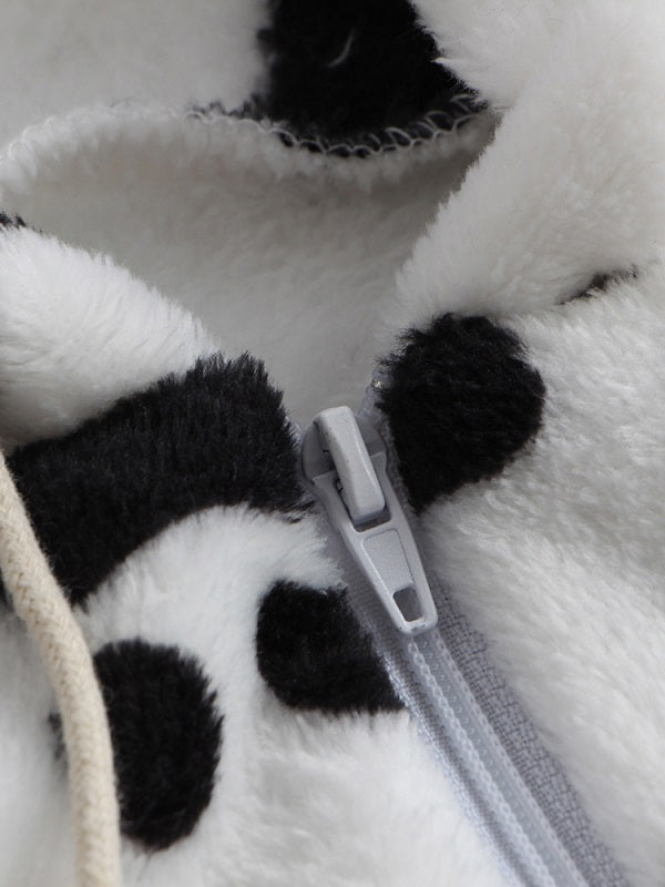 Front Zipper Hoodie Long Sleeve Flannel Print Pajamas