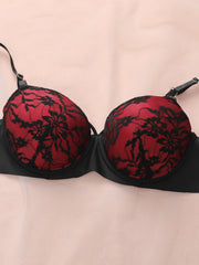 Gathering Anti Sagging Lace Flower Contrasting Design With Double Buckle Adjustable Bra