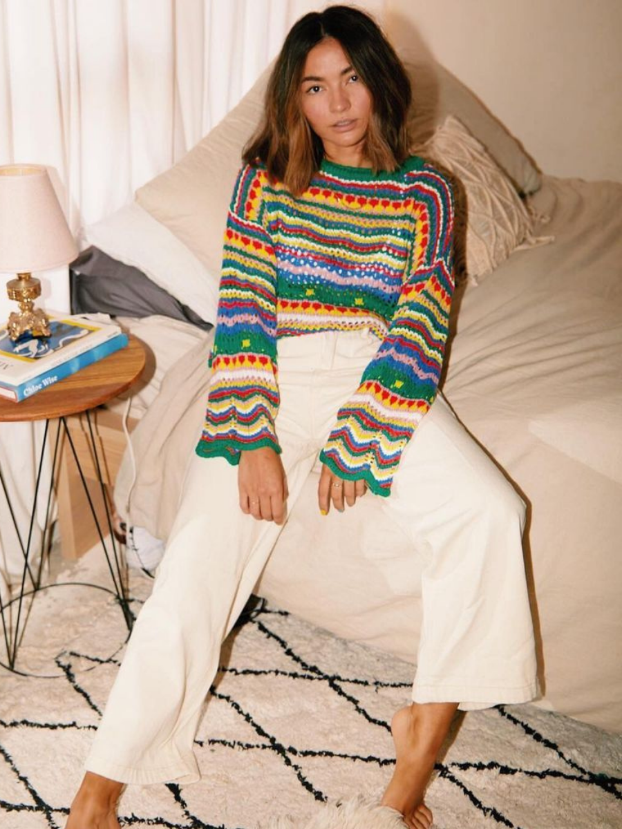 MARMO Zig Zag Crochet Knit Top - Green