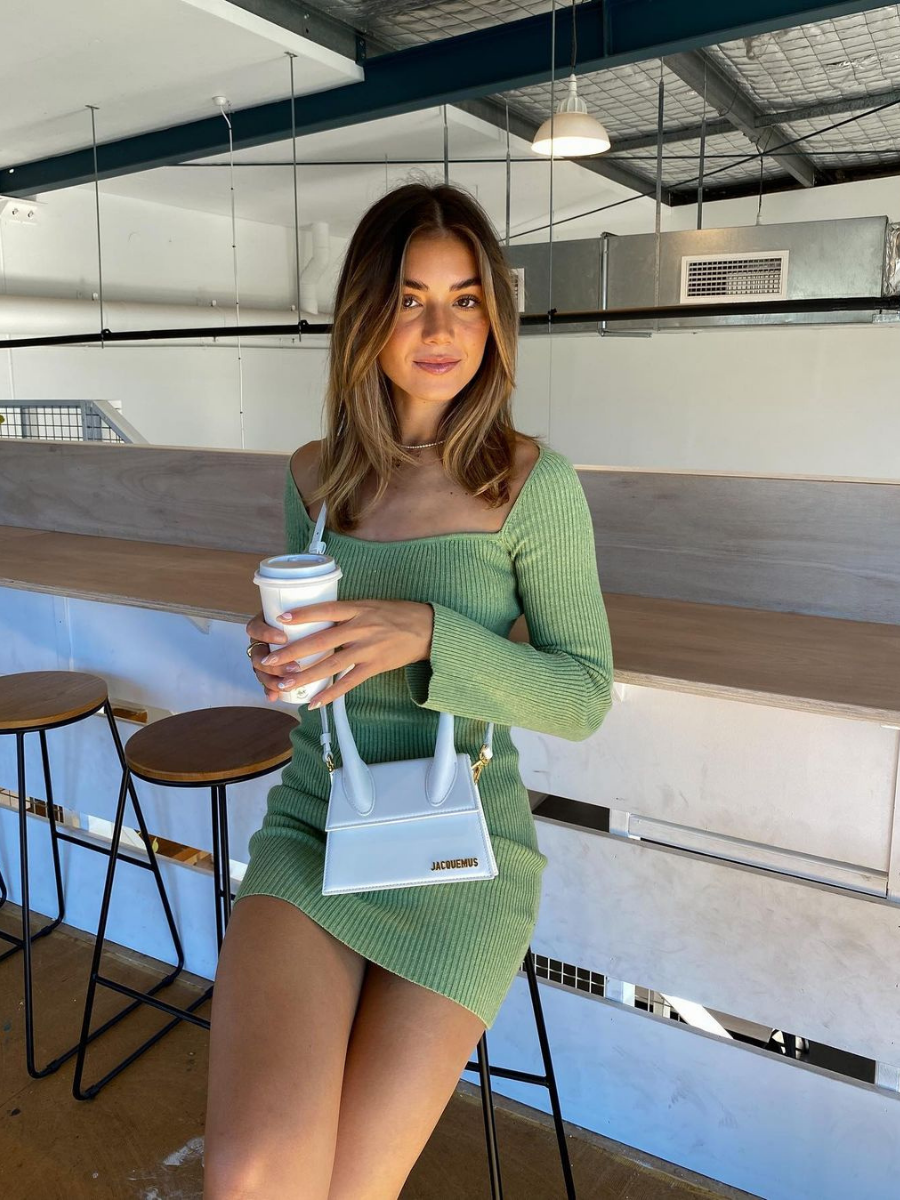 Low Neck Tie Open Back Knit Dress - Mint