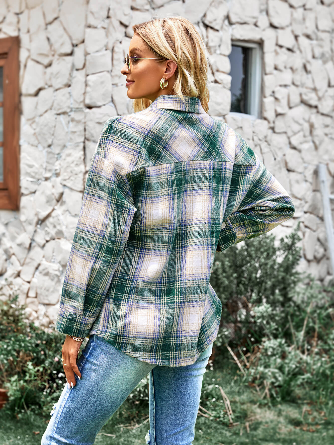 TYPICAL FALL POCKETED PLAID SHACKET - GREEN