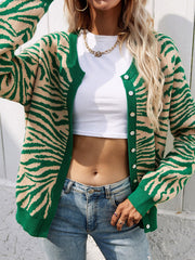 Tiger Year Animal Patterned Knit Cardigan - Green