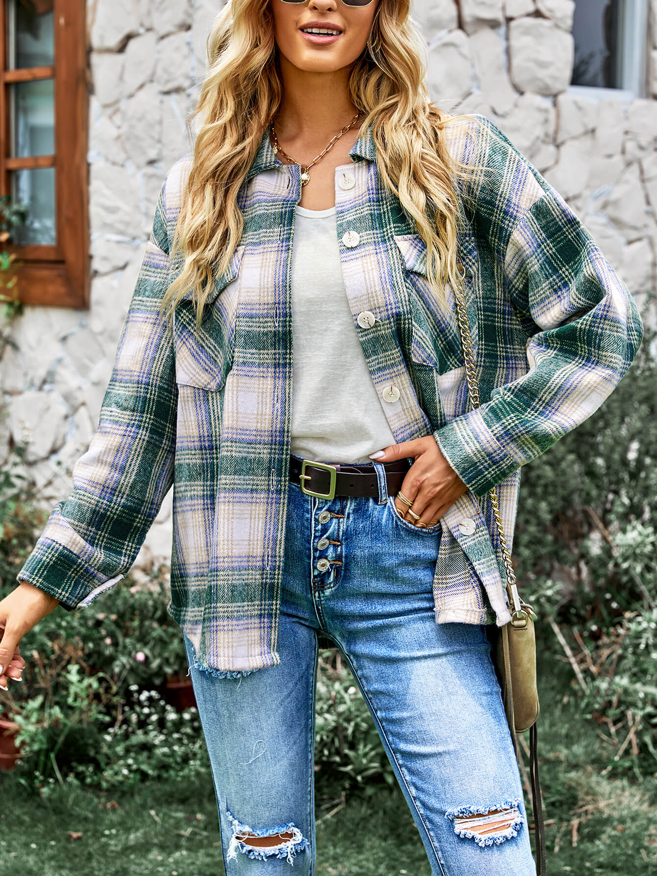 TYPICAL FALL POCKETED PLAID SHACKET - GREEN