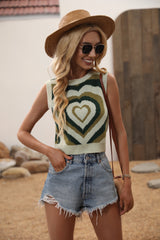 Hearted Sleeveless Knit Crop Top - Green