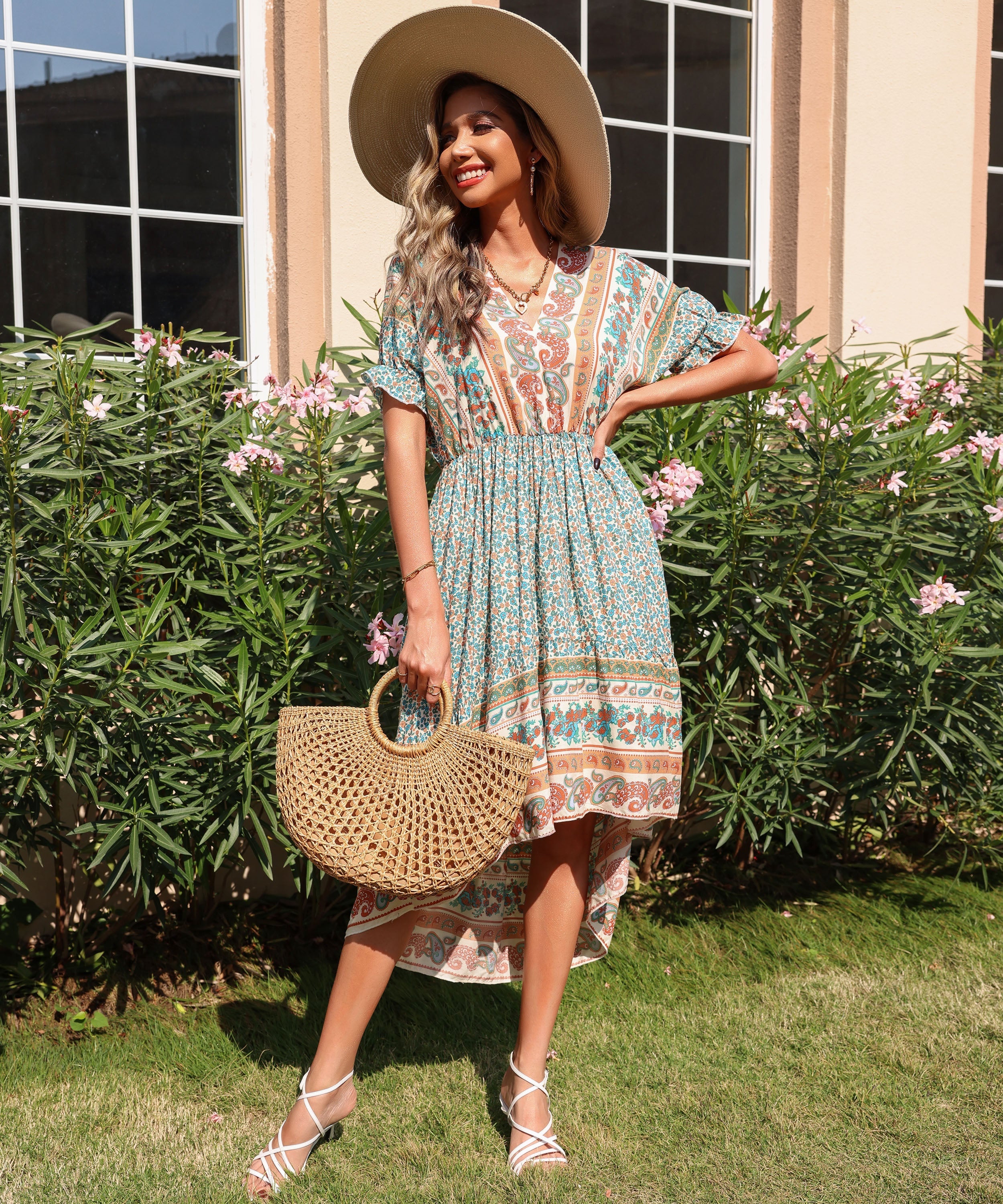 YANET MIDI BOHO DRESS - GREEN