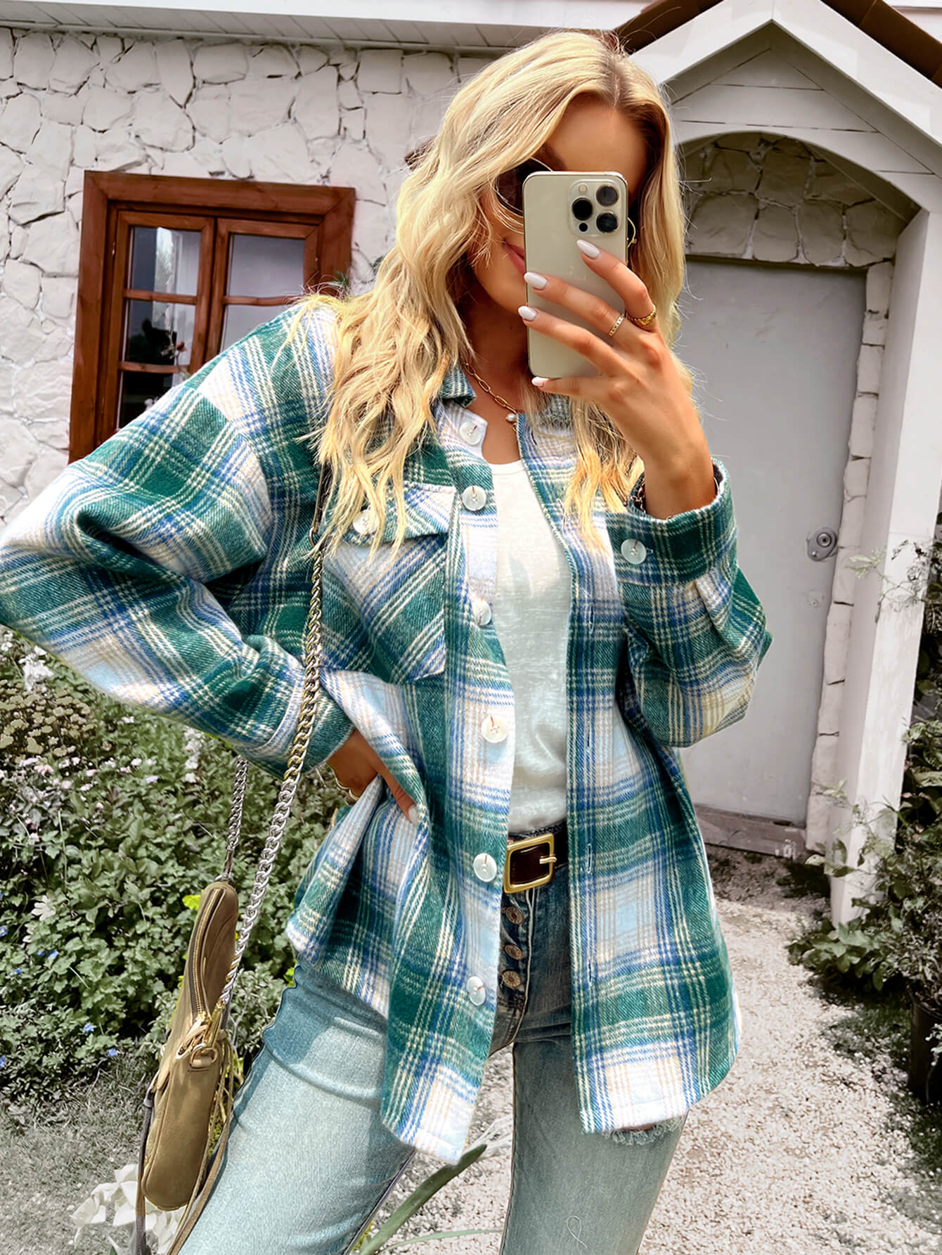 TYPICAL FALL POCKETED PLAID SHACKET - GREEN