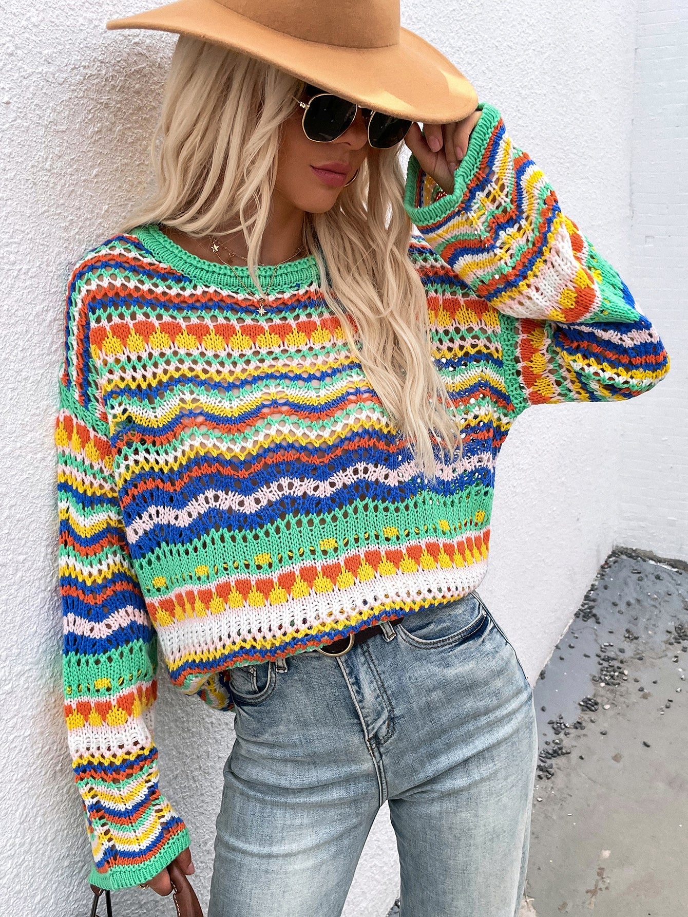 MARMO Zig Zag Crochet Knit Top - Green