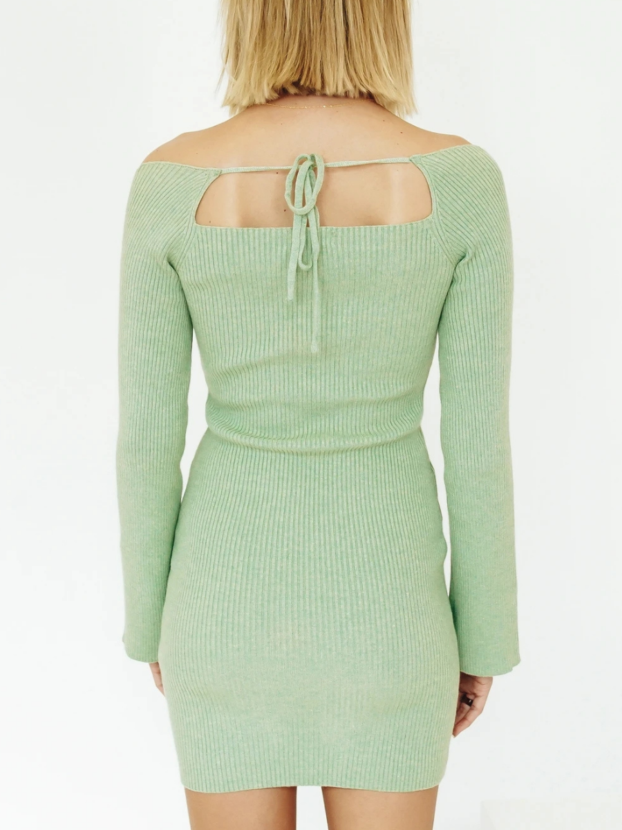 Low Neck Tie Open Back Knit Dress - Mint
