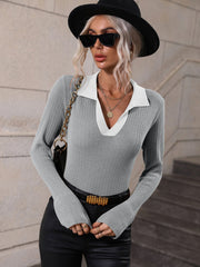 NAOMI RIBBED KNIT TOP - GREY