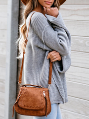 MACHE Low V-Neck Oversize Sleeve Knit Top - Grey