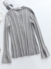 TAMIA Bell Cuff Knit Shirt Jacket - Grey