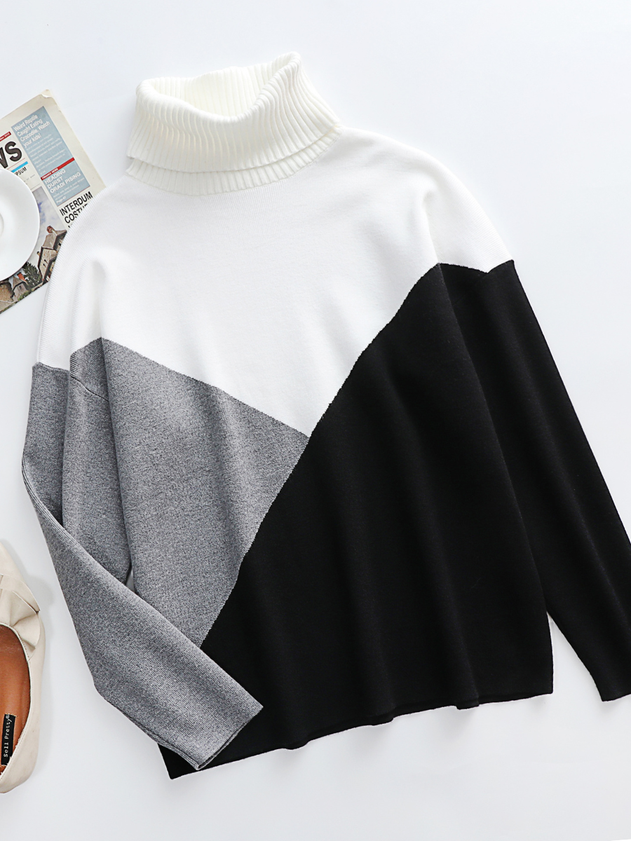 Color Block DULCIE Knit Sweater - White Grey Black