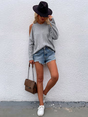 Grey Shoulder Cut-Out Knit Sweater