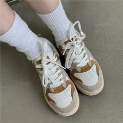 Mixed Colors Cow Suede Leather Sneakers Casual Outdoor Flats Lace-Up Comfortable Shoes Woman Four Season