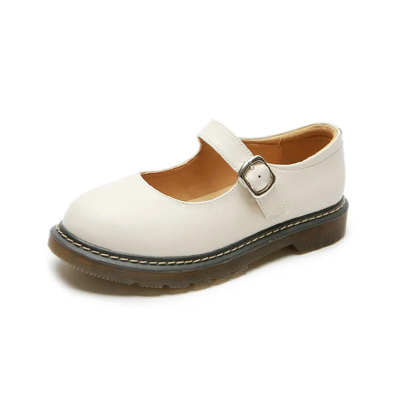 Small Leather Shoes Round Toe High-heeled Retro Leather British College Style Shoes Mary Jane Shoes