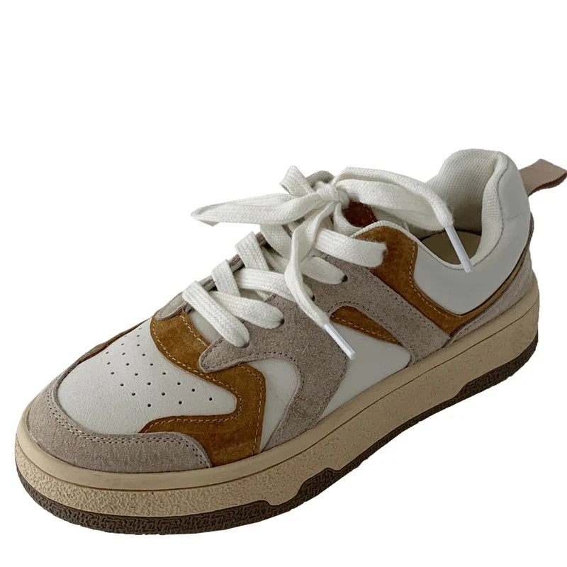 Mixed Colors Cow Suede Leather Sneakers Casual Outdoor Flats Lace-Up Comfortable Shoes Woman Four Season