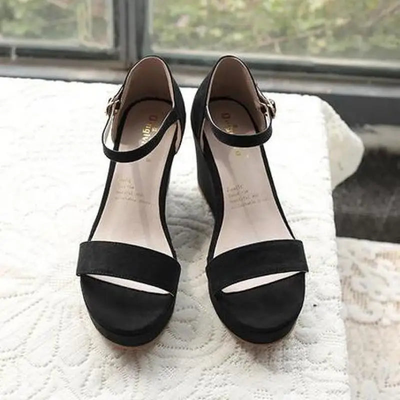Anti-skid 8cm High Heel Shoes Ankle Strap Solid Rome Sandals With Platform