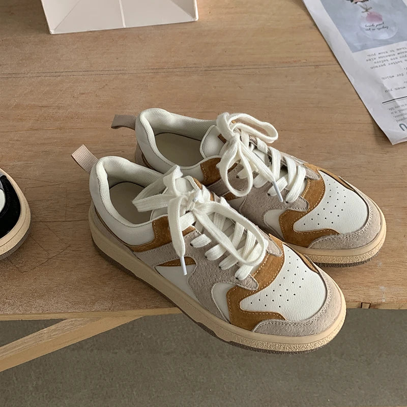 Mixed Colors Cow Suede Leather Sneakers Casual Outdoor Flats Lace-Up Comfortable Shoes Woman Four Season