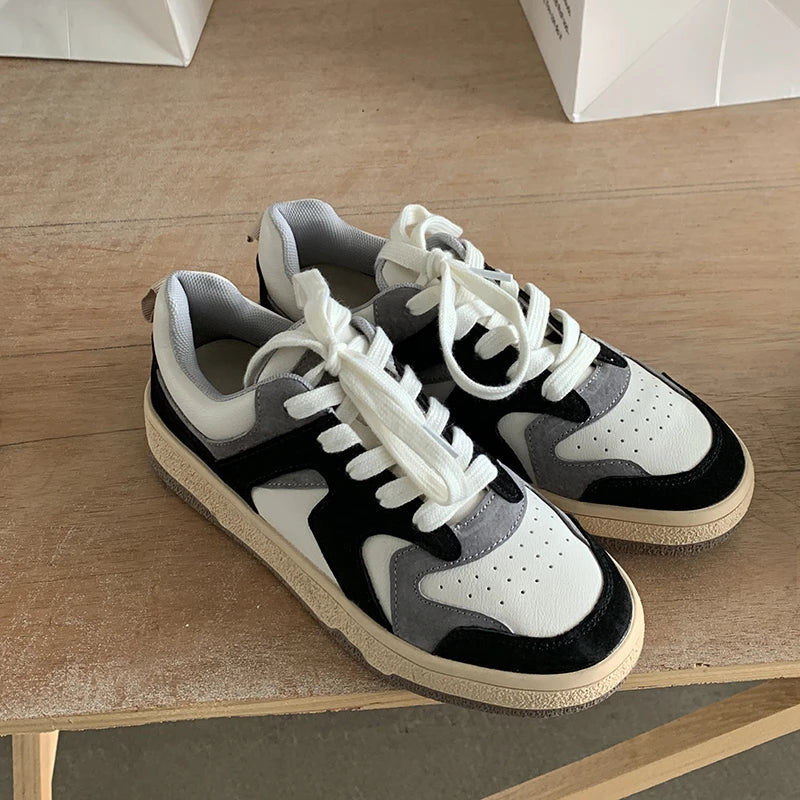 Mixed Colors Cow Suede Leather Sneakers Casual Outdoor Flats Lace-Up Comfortable Shoes Woman Four Season