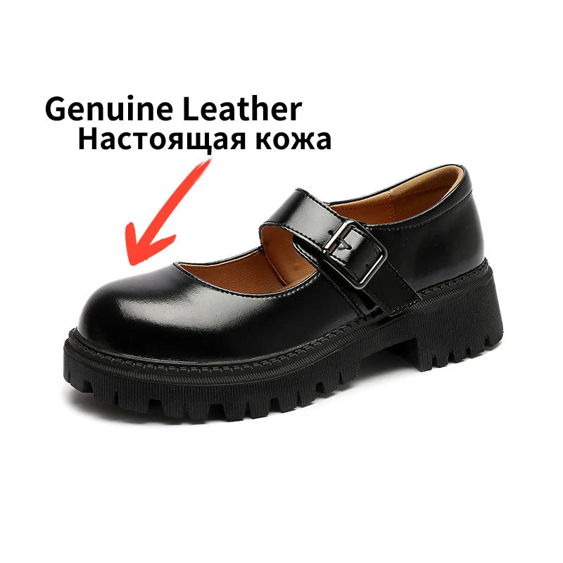 Thick-soled English Leather Shoes Mary Jane Round Toe Retro Single Shoes Genuine Leather Vintage
