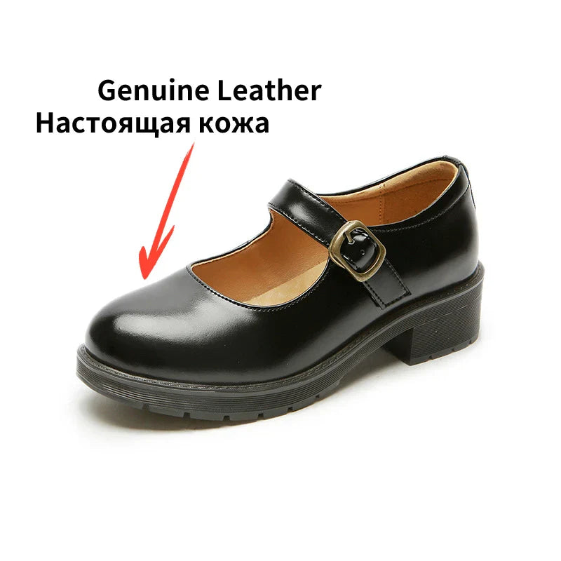 Small Leather Shoes Round Toe High-heeled Retro Leather British College Style Shoes Mary Jane Shoes