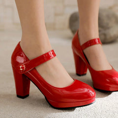 Elegant High Heels Mary Janes Shoes Patent Red Pink White Heeled Party Wedding Shoes Dress Pumps Large Size 45