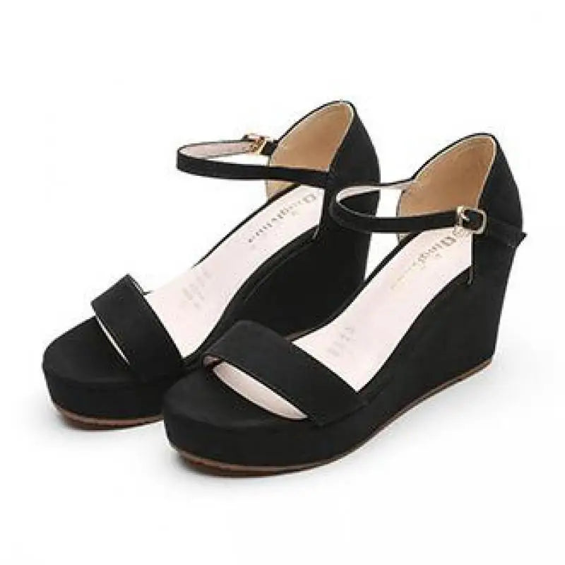 Anti-skid 8cm High Heel Shoes Ankle Strap Solid Rome Sandals With Platform