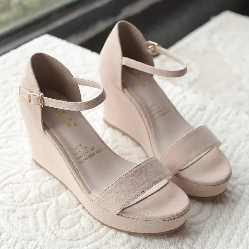 Anti-skid 8cm High Heel Shoes Ankle Strap Solid Rome Sandals With Platform