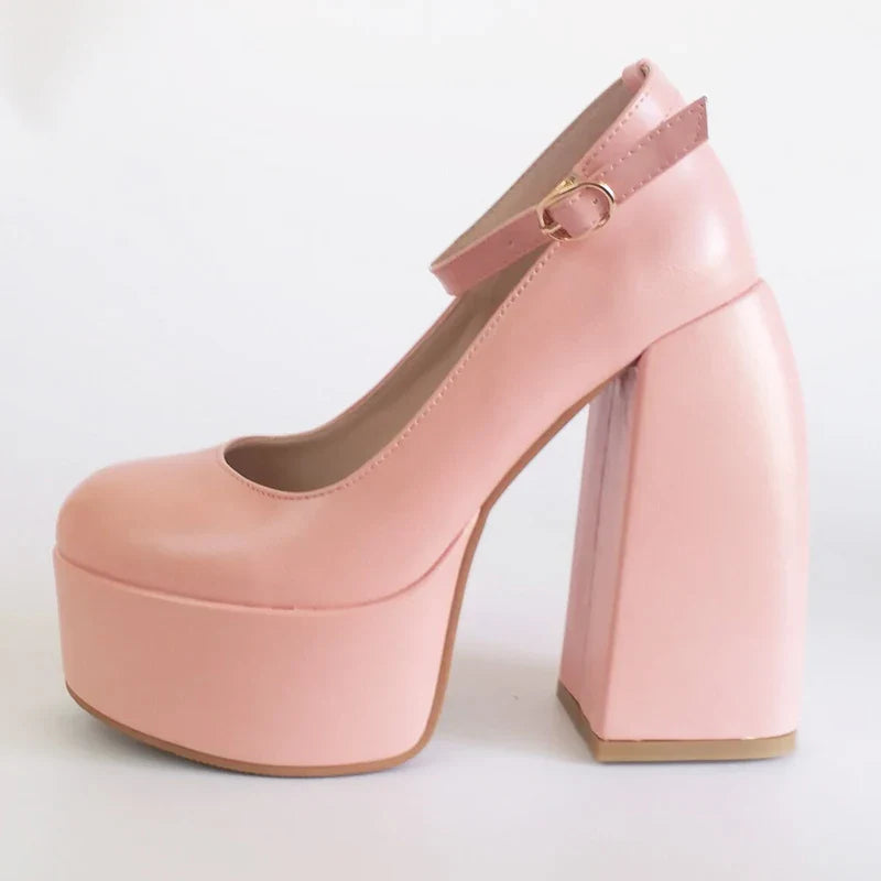 Black White Mary Janes Super Thick High Heels Platforms Pumps