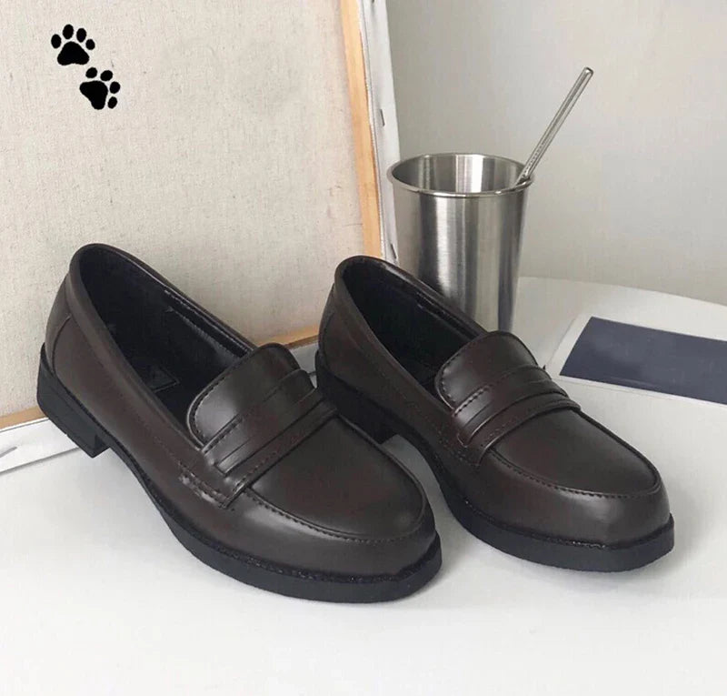 Retro Style Japanese Student Shoes Girl Lolita JK Uniform Shoes PU Leather Block Heels Loafers Shoes