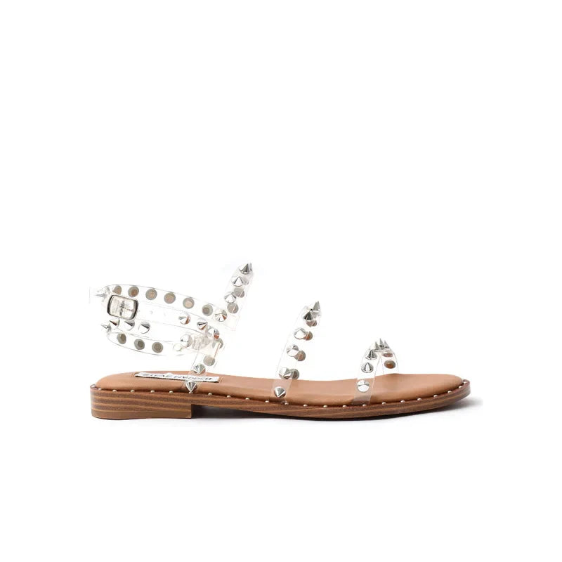 Sandals Rivet Shoes Lightweight Non-Slip Transparent Studded Sandals Flat