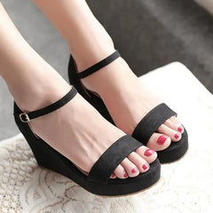 Anti-skid 8cm High Heel Shoes Ankle Strap Solid Rome Sandals With Platform