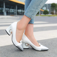Pumps Pearl High Heels Patchwork Pointed Toe Party Fall Shoes White Red Large Size 45