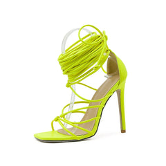 Gladiator Knee High Sandals Open Toe Lace Up Cross Strappy Sandals High Heels Shoes