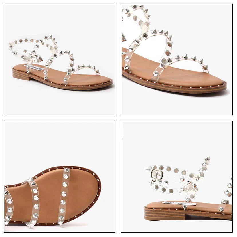 Sandals Rivet Shoes Lightweight Non-Slip Transparent Studded Sandals Flat