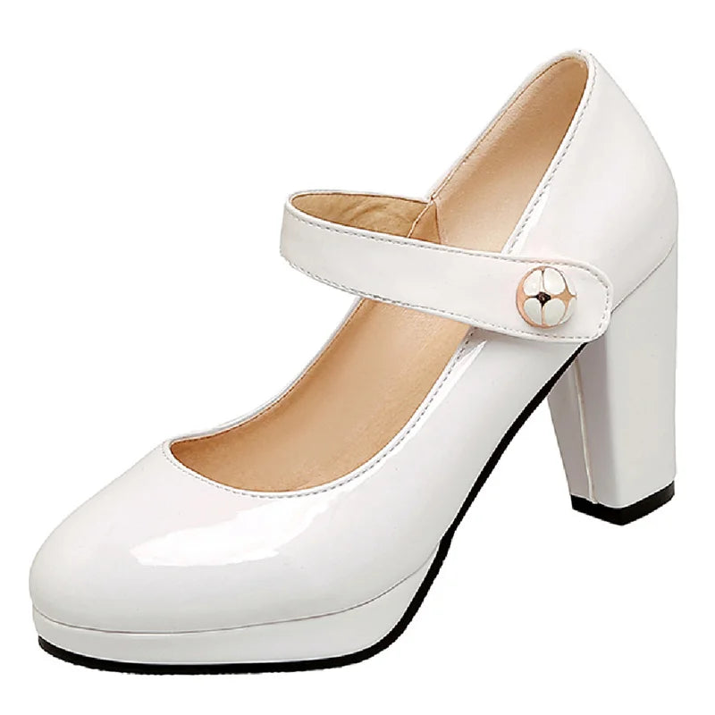 Elegant High Heels Mary Janes Shoes Patent Red Pink White Heeled Party Wedding Shoes Dress Pumps Large Size 45