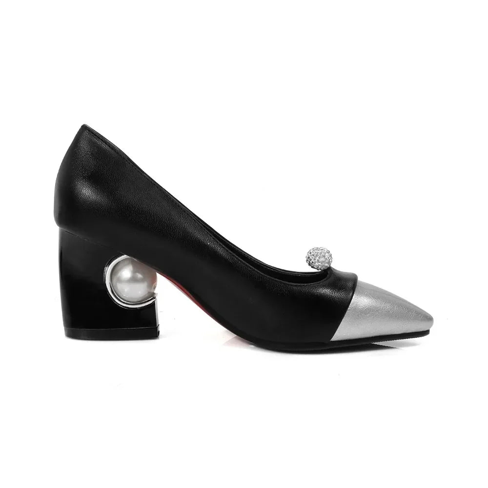 Pumps Pearl High Heels Patchwork Pointed Toe Party Fall Shoes White Red Large Size 45