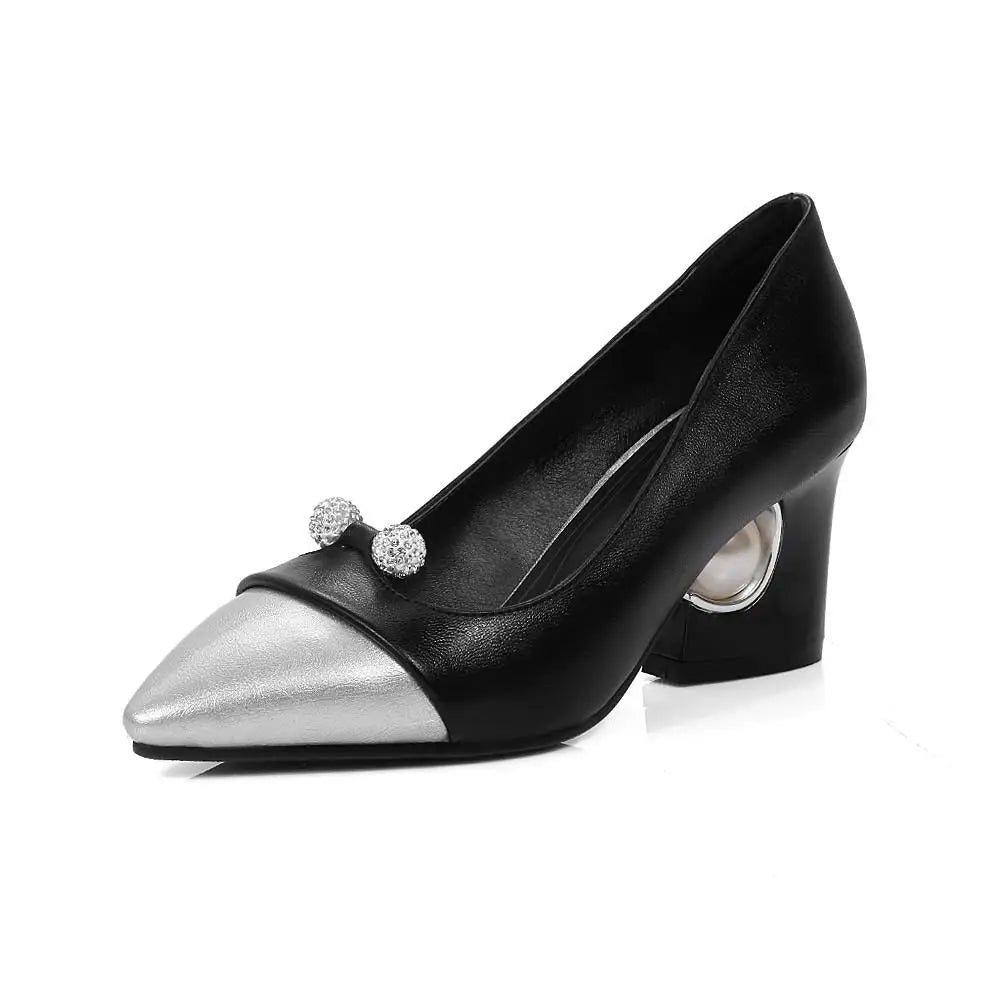 Pumps Pearl High Heels Patchwork Pointed Toe Party Fall Shoes White Red Large Size 45