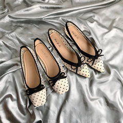 Polka dot air mesh shoes loafers sneakers woman flats espadrilles pointed toe bow-knot breathable moccasins
