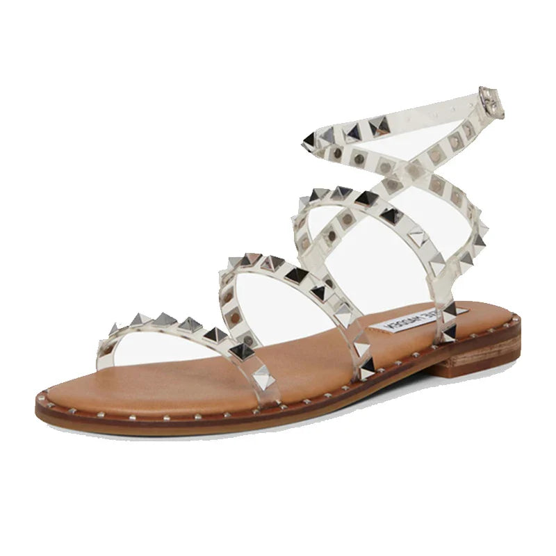 Sandals Rivet Shoes Lightweight Non-Slip Transparent Studded Sandals Flat