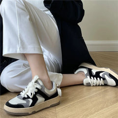 Mixed Colors Cow Suede Leather Sneakers Casual Outdoor Flats Lace-Up Comfortable Shoes Woman Four Season