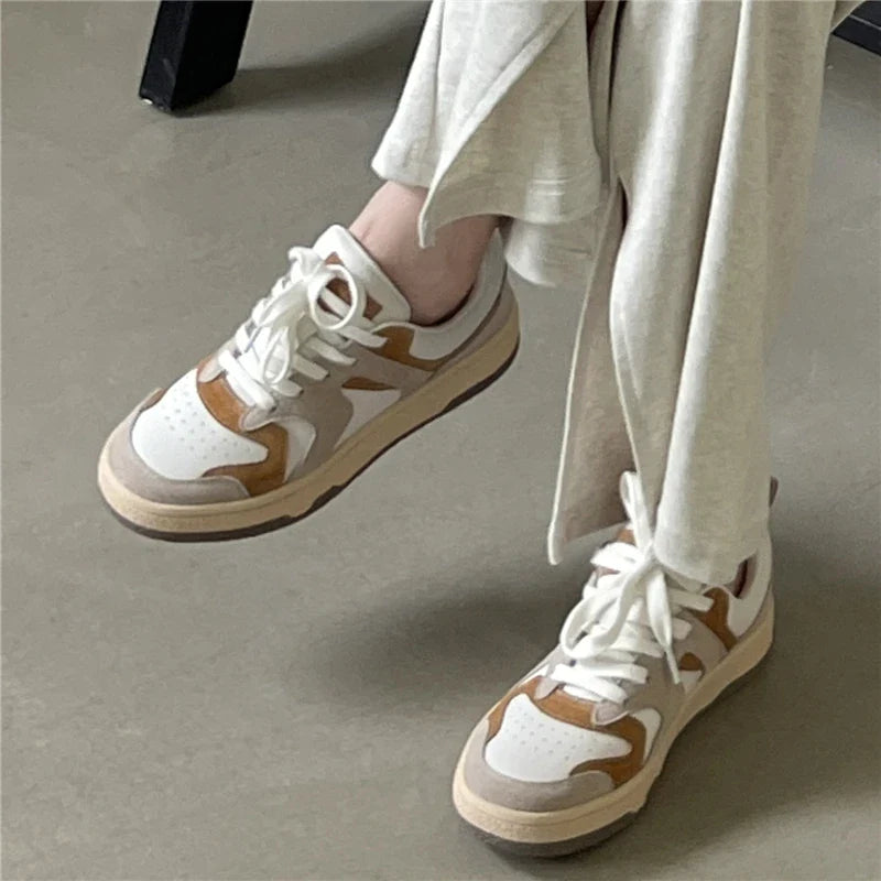 Mixed Colors Cow Suede Leather Sneakers Casual Outdoor Flats Lace-Up Comfortable Shoes Woman Four Season