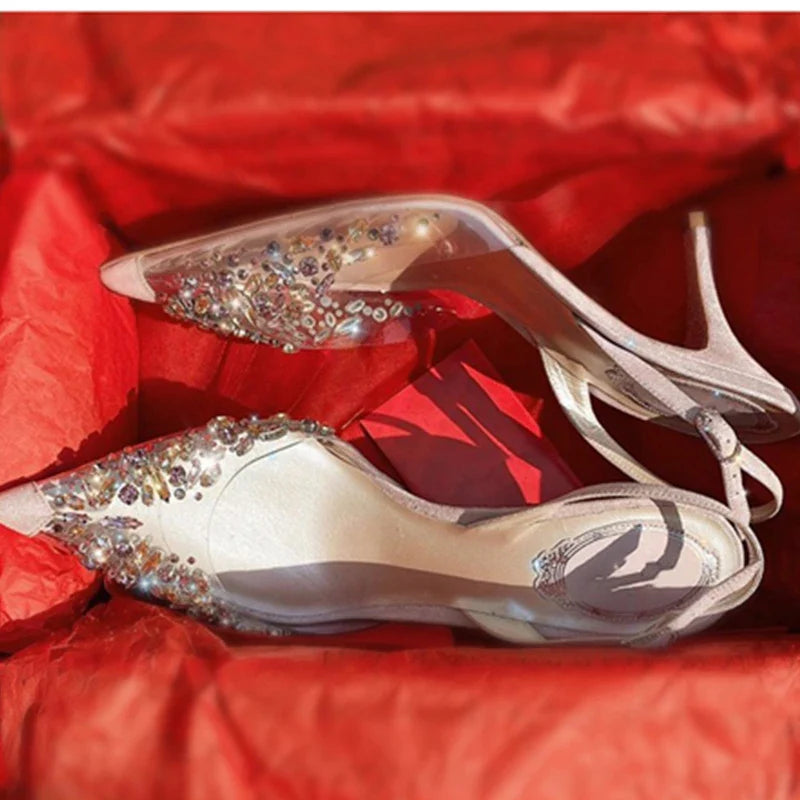 Rhinestones Sandals Pointed Toe Party High Heels Wedding Shoes Sandalias Mujer zapatos de mujer