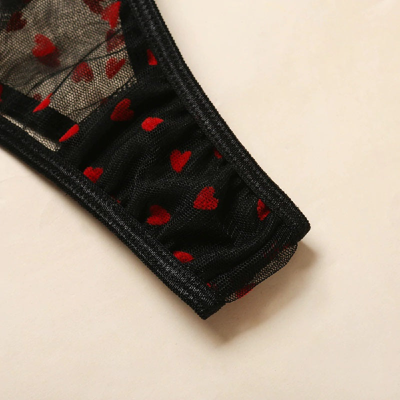 Heart Printed Cute 3 Pieces Intimates Lingerie Set