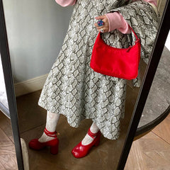 Split Toe Chunky Round Ankle Strap Buckle High Heels Red Leather Brand Design Shoes