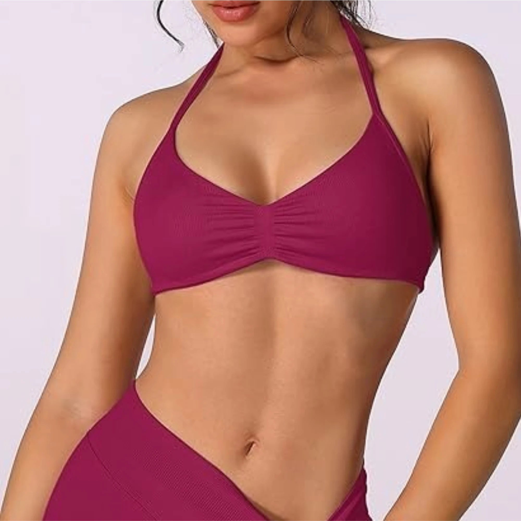 High Support Thin Strap Halter Sport Seamless Bras Scrunch Workout Yoga Tank Strappy Bra Top