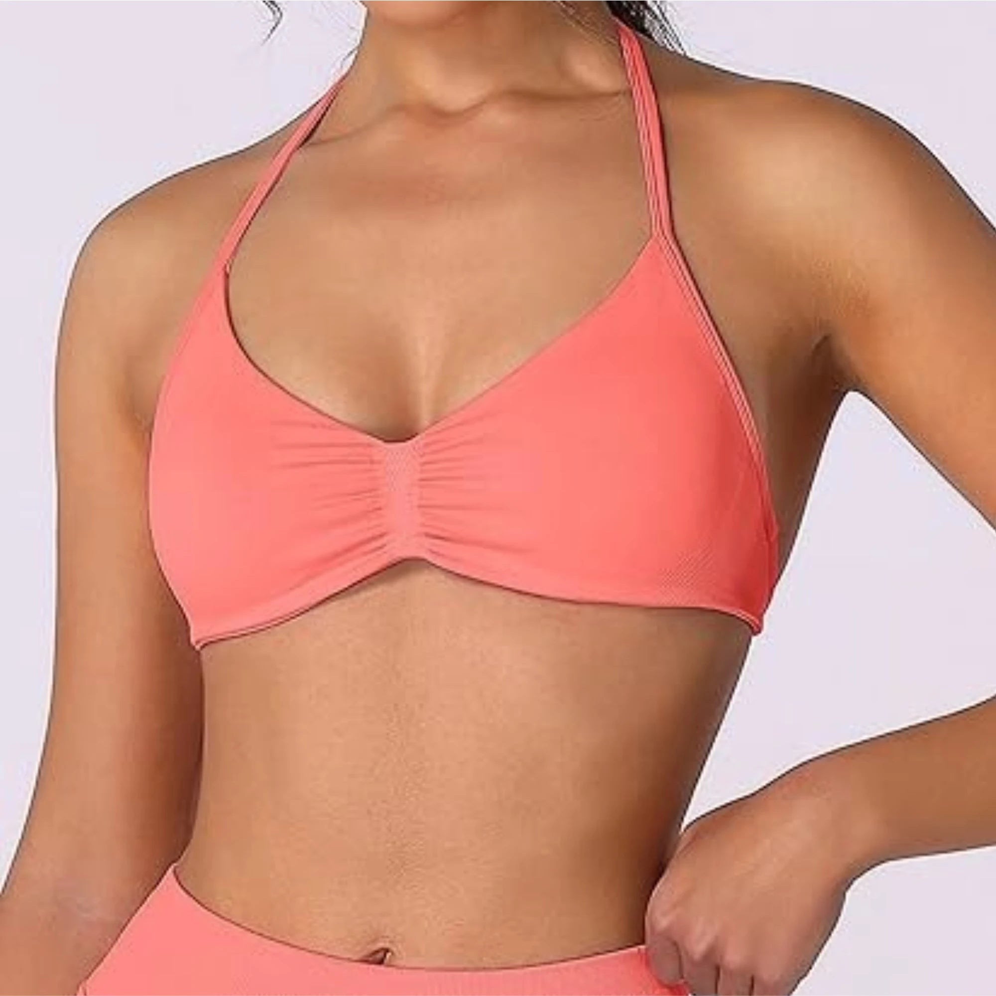 High Support Thin Strap Halter Sport Seamless Bras Scrunch Workout Yoga Tank Strappy Bra Top