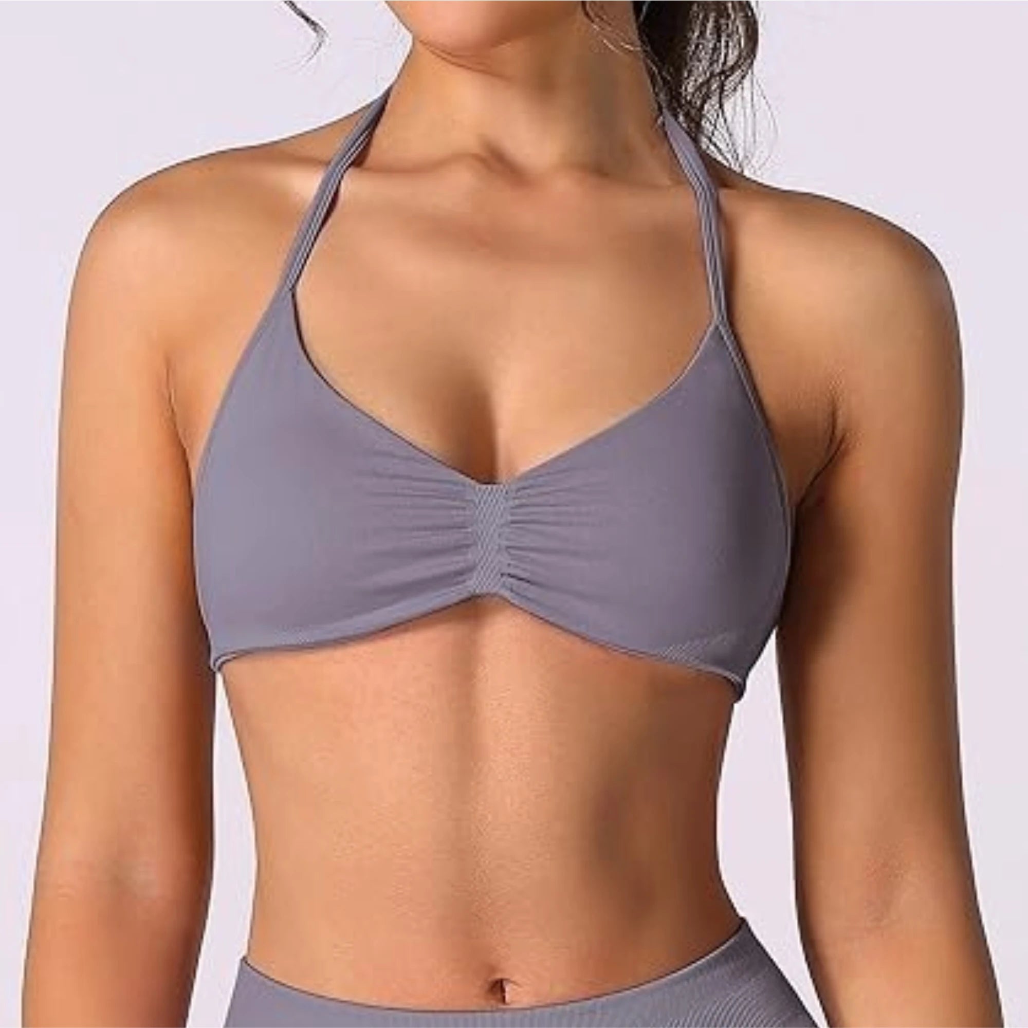High Support Thin Strap Halter Sport Seamless Bras Scrunch Workout Yoga Tank Strappy Bra Top